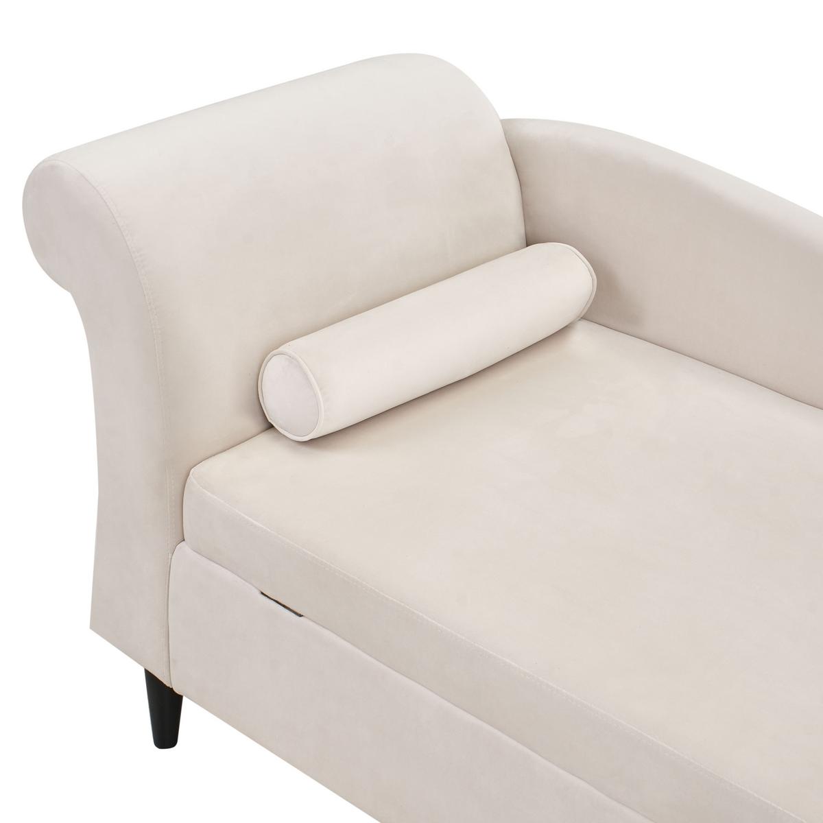 CHAISELONGUE-LINKSSEITIGE Samtstoff Beige mit Stauraum Luiro - Beige/Schwarz, Textil (160/77/70cm) - Beliani
