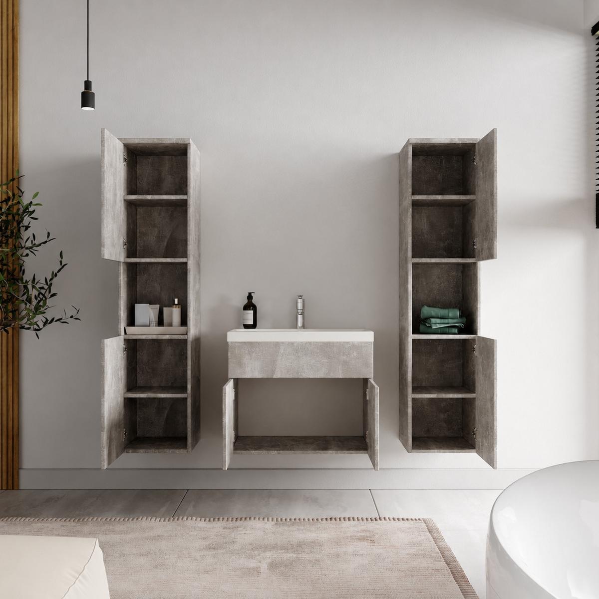 BADMÖBEL-SET Montreal 4 Teile Beton Grau - 60 x 35 x 51 cm - Grau, Holz (60/51/35cm) - Badplaats
