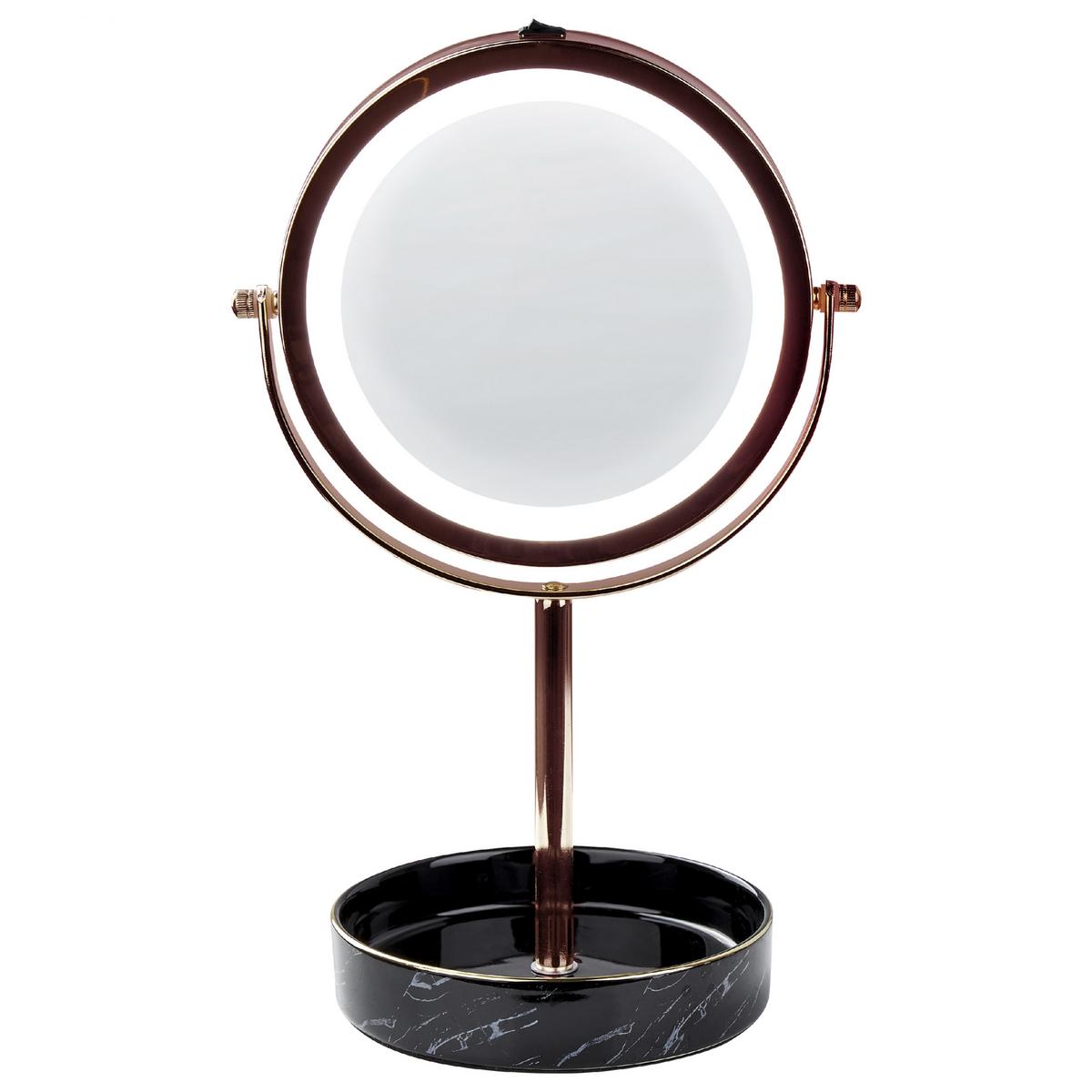 KOSMETIKSPIEGEL roségold/schwarz mit LED-Beleuchtung 20 cm Savoie - Roségold/Schwarz, Metall (20/34/15cm) - Beliani