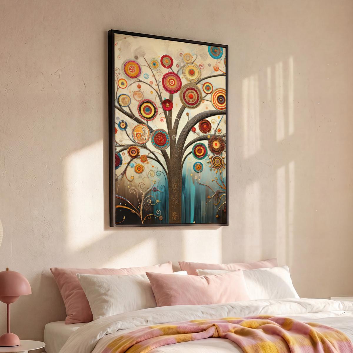 LEINWAND Bilder mit Rahmen - Baum - Baum des Lebens - Farbe - 90x140 - Braun, Textil (90/140cm) - MuchoWow