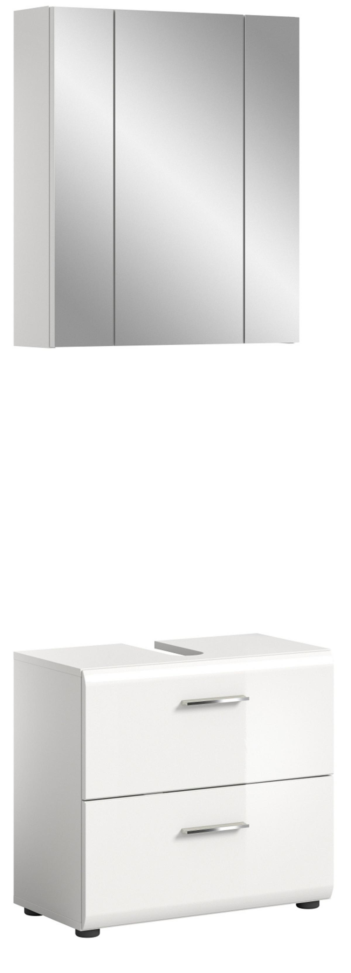 BADMÖBEL-SET weiß Hochglanz, Badkombination 2-teilig 60 cm - Weiß Hochglanz/Silberfarben, Glas/Holzwerkstoff (60/185/30cm) - Inn.Furn