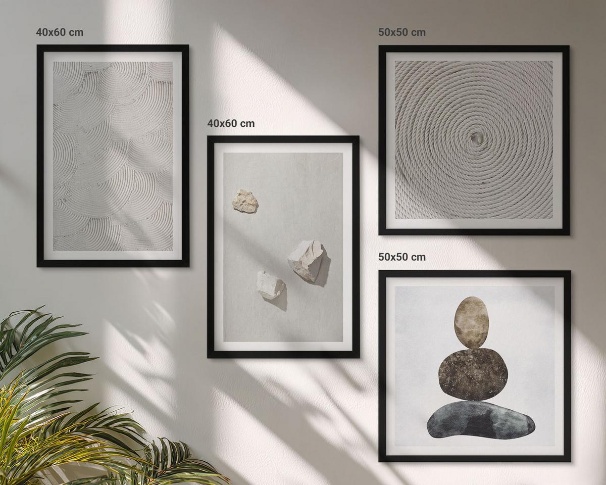 BILDER SET 4er Set - 50x50 cm & 40x60 cm Schwarzer Rahmen - Sandsteine moderne Farbe - Schwarz, Kunststoff (50/50cm) - TULUP