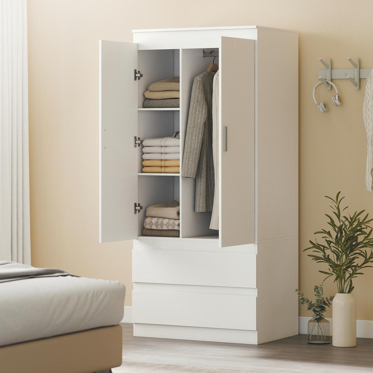 KLEIDERSCHRANK Spanplatte MDF Weiß - Weiß, Holzwerkstoff (55/177.5/80cm) - HOMCOM