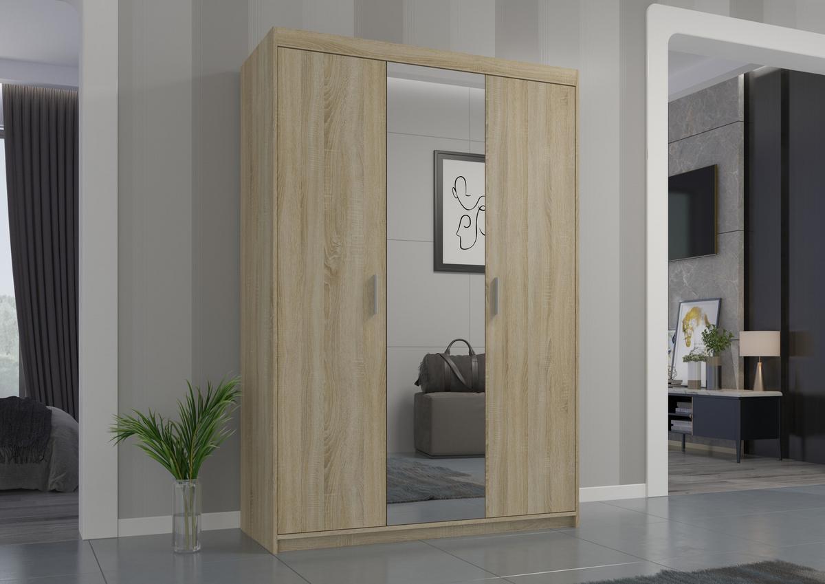 KLEIDERSCHRANK Storicos Sonoma Eiche 133/190,5/53 cm - Modern mit Spiegel 3-türig - Sonoma Eiche, Holzwerkstoff/Kunststoff (133/190.6/53cm) - AX Living