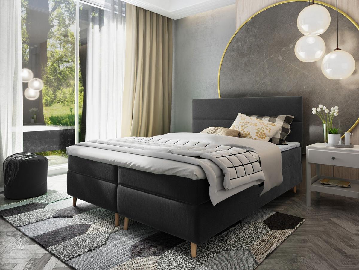 BOXBETT SANTA 180x200 cm mit Matratze und Topper - Grau - Grau, Holz (180/200cm) - MASSENO