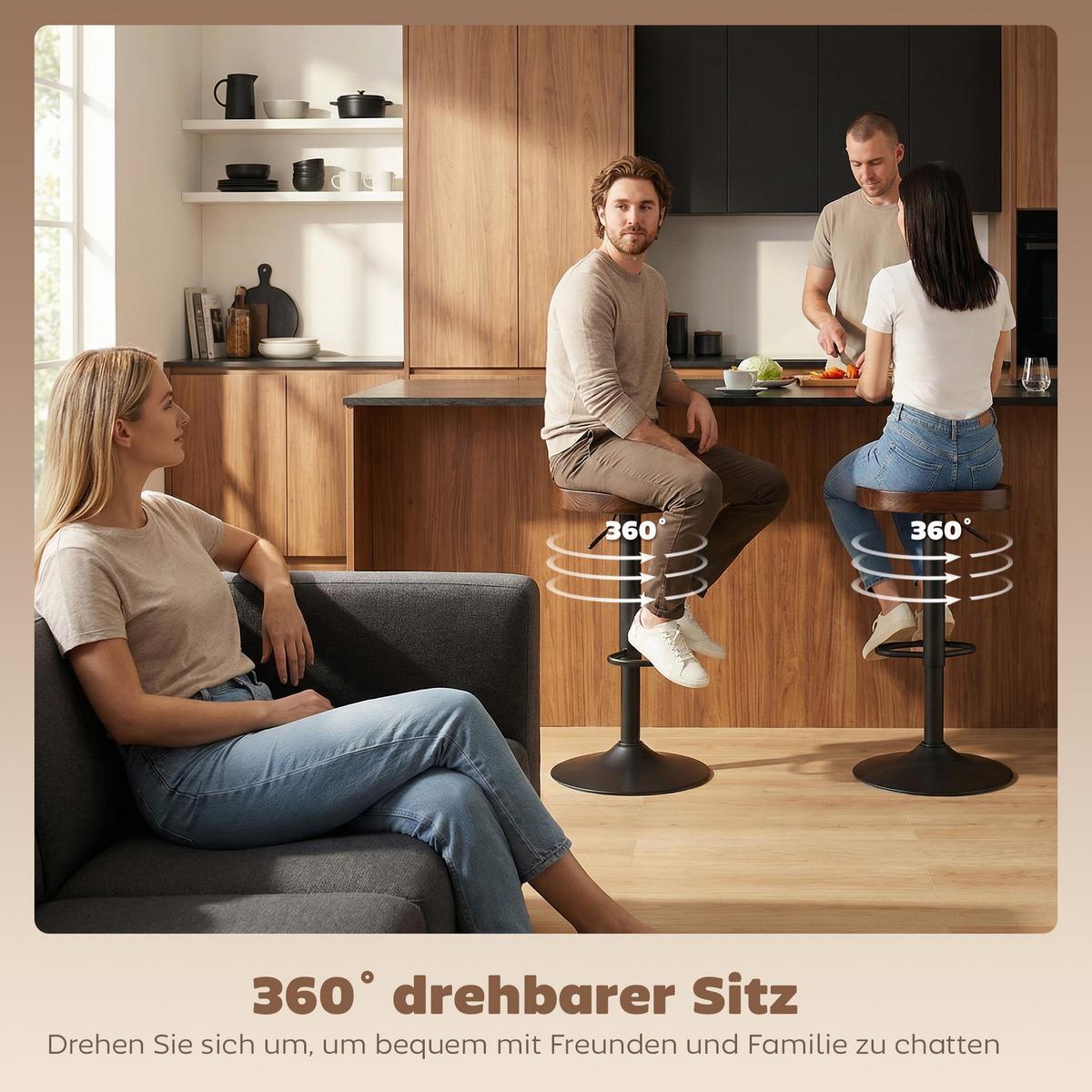 BARHOCKER 2er Set Ulmenholz Metall Dunkelbraun - Dunkelbraun/Schwarz, Holz/Metall (41.5/82/41.5cm) - HOMCOM