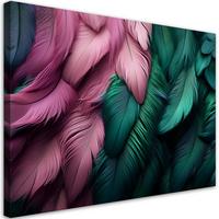 LEINWANDBILD Rosa Federn 100x70cm - Grün, Textil (100/70cm) - Feeby