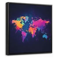 LEINWAND Bilder mit Rahmen - Weltkarte - Bunt - Graffiti - 20x20 - Multicolor, Textil (20/20cm) - MuchoWow