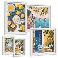 BILDER SET 5er Set - 50x50 cm & 20x30 cm & 40x60 cm Weißer Rahmen - Berge, rosa Himmel, Wasser, Sukkulente - Weiß, Kunststoff (40/60cm) - TULUP