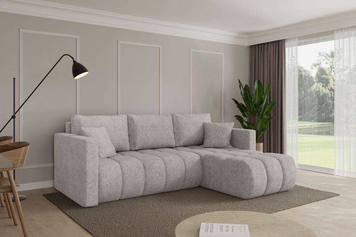 ECKSOFA mit Schlaffunktion Ottomane Rechts GARD-L 226x146x85 Hellgrau Velours - Hellgrau/Schwarz, Holzwerkstoff/Kunststoff (226/146cm) - ALTDECOR