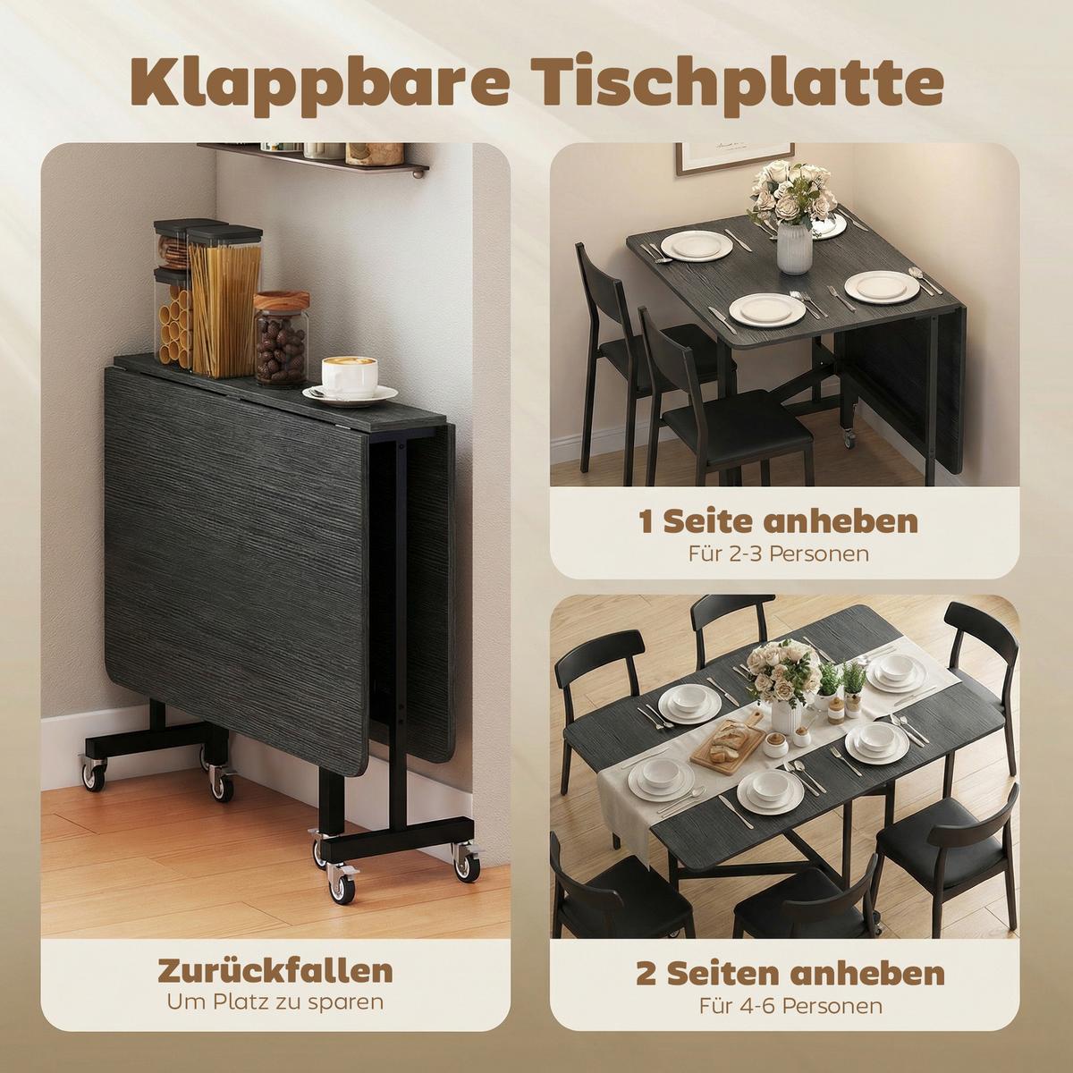 ESSTISCH klappbar aus Spanplatte Stahl Schwarz - Schwarz, Holzwerkstoff (120/80/73cm) - HOMCOM