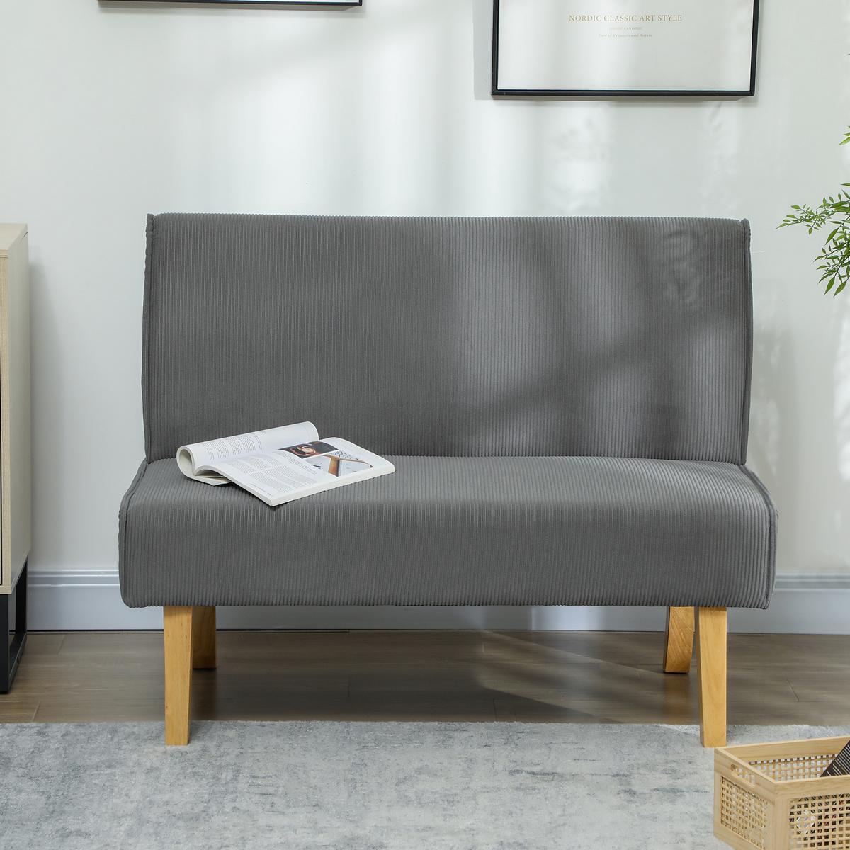 SOFA 2 Sitzer, mit Cord-Optik, 110 x 62 x 85 cm, Grau - Grau, Textil (62/85/110cm) - HOMCOM
