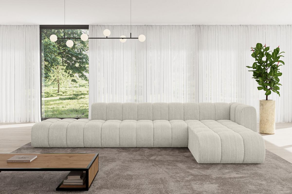 ECKSOFA modulares Sofa Zuvon-L2 - 387x177x70 cm Creme - Hellgrau/Creme, Holzwerkstoff/Textil (387/177cm) - ALTDECOR