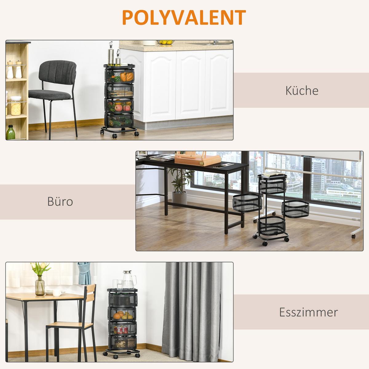 SERVIERWAGEN Stahl Schwarz - Schwarz, Metall (33/77/33cm) - HOMCOM