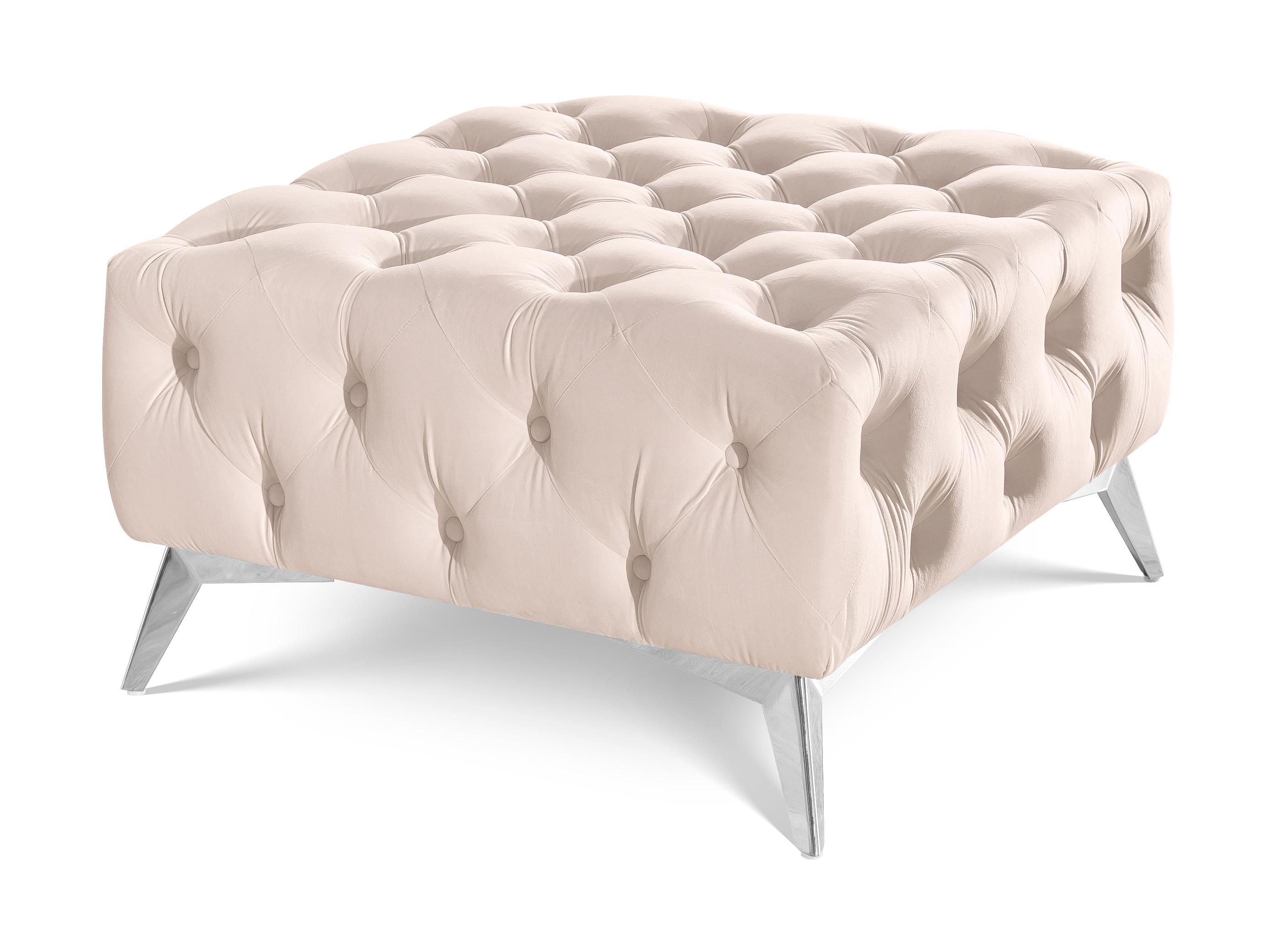 HOCKER Chesterfield Whitby Beige Samt mit silbernen Füßen - Beige/Silberfarben, Holz/Textil (80/45/80cm) - S-Style Möbel