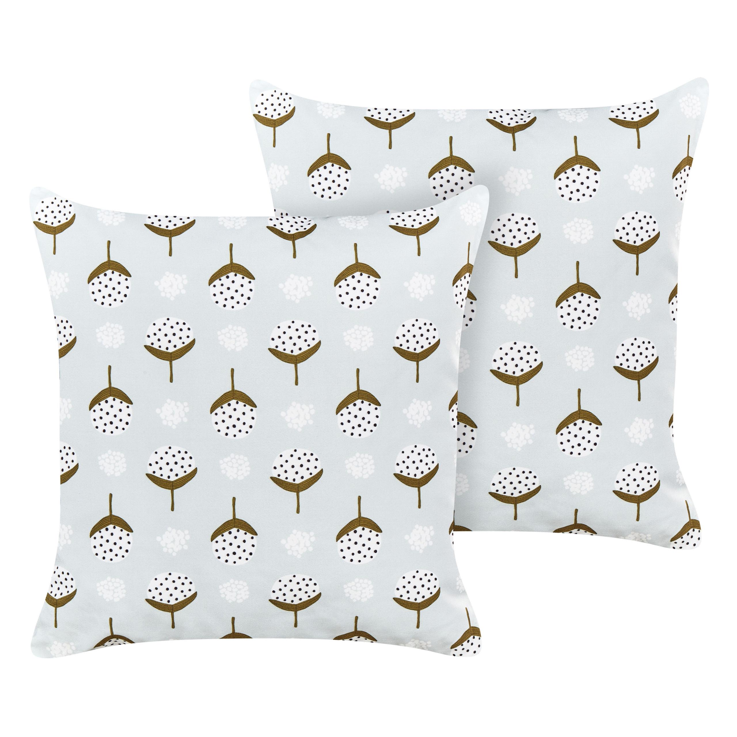 GARTENKISSEN 2er-Set geometrisches Muster hellgrün 45/45 cm Cuneo - Hellgrau, Textil (45/45cm) - Beliani