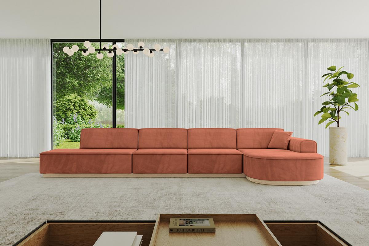 ECKSOFA Ottomane Rechts ARRIO-L3 - 413x171x83 cm Apricot - Koralle, Holzwerkstoff/Textil (413/171cm) - ALTDECOR