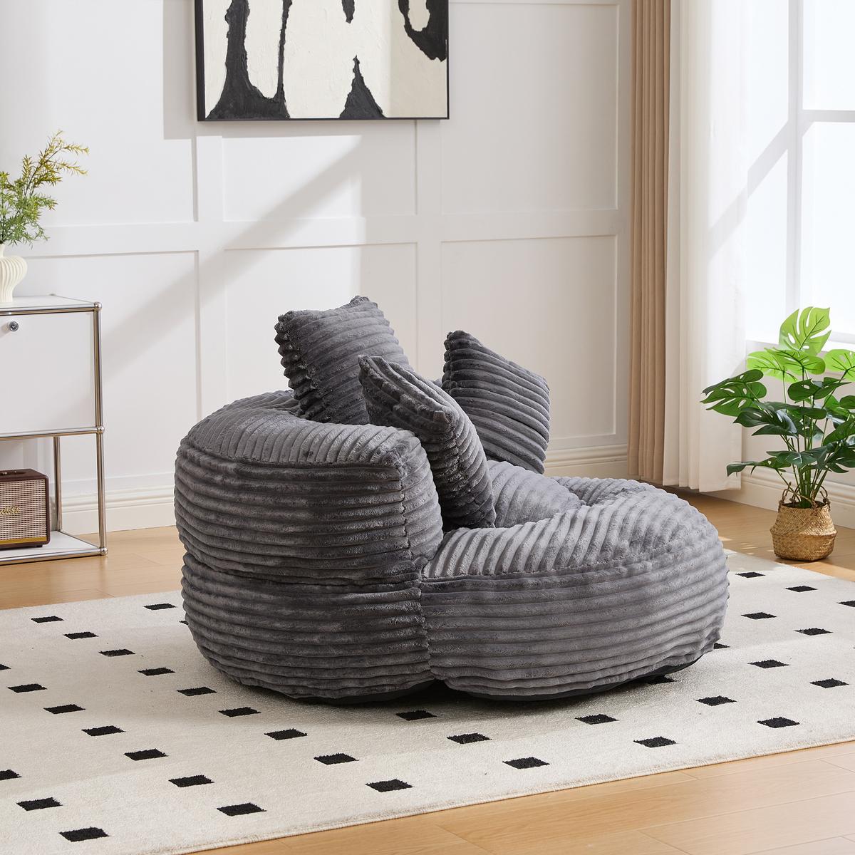 SITZSACK cord dunkelgrau mit rückenlehne & 3 kissen - Dunkelgrau, Textil (108/52/108cm) - Urban Meuble