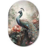 WANDBILD Pfau - Pfauenfedern - Vogel - Dschungel - Blumen Deko Groß 80x120 cm - Smaragdgrün, Kunststoff (80/120cm) - MuchoWow