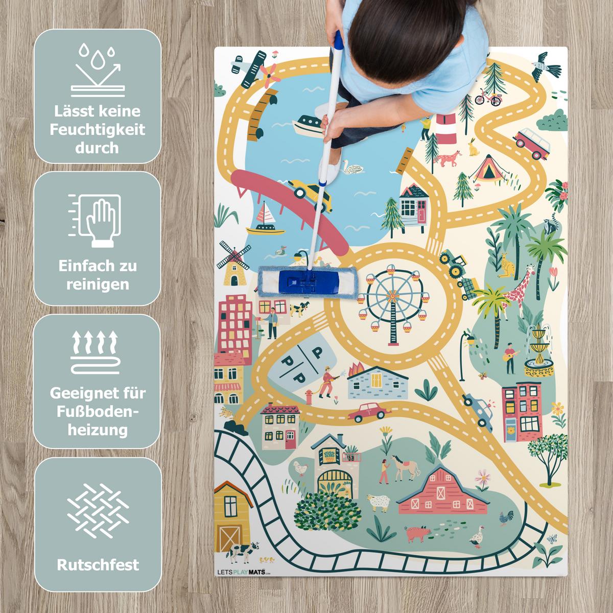 KINDERTEPPICH Riesenrad - Stadt - Tiere - Auto - Kinder Kinderzimmer 90x135 cm - Multicolor, Kunststoff (90/0.3cm) - OnlyWow