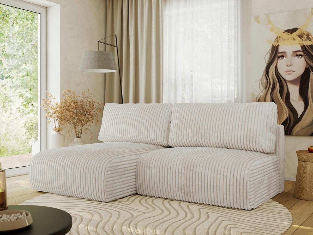 ECKSCHLAFSOFA VIVO L Creme Cord - links - Creme/Schwarz, Kunststoff/Textil (223/150cm) - MKS