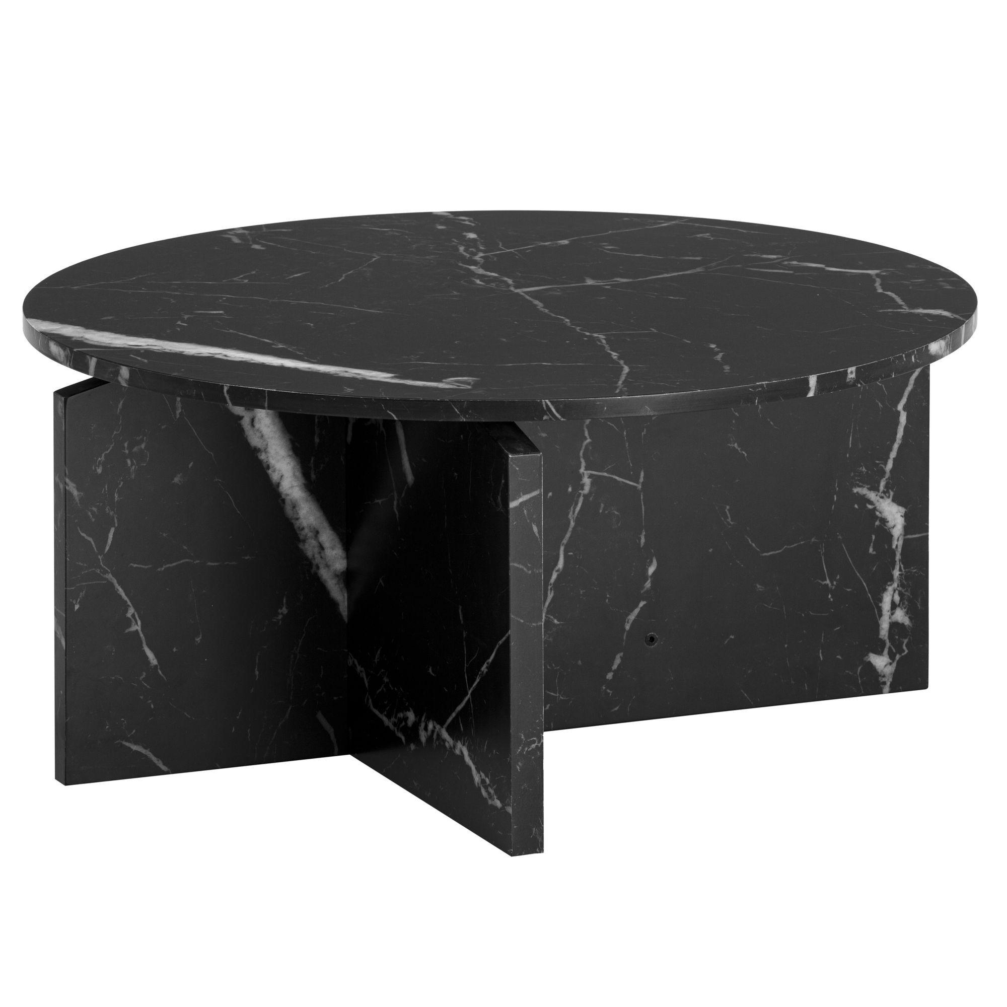 COUCHTISCH rund in Stein-Optik – modernes Design in Großformat, Schwarz 70x70x33 cm - Schwarz, Holzwerkstoff (70/70/33cm) - KADIMA DESIGN