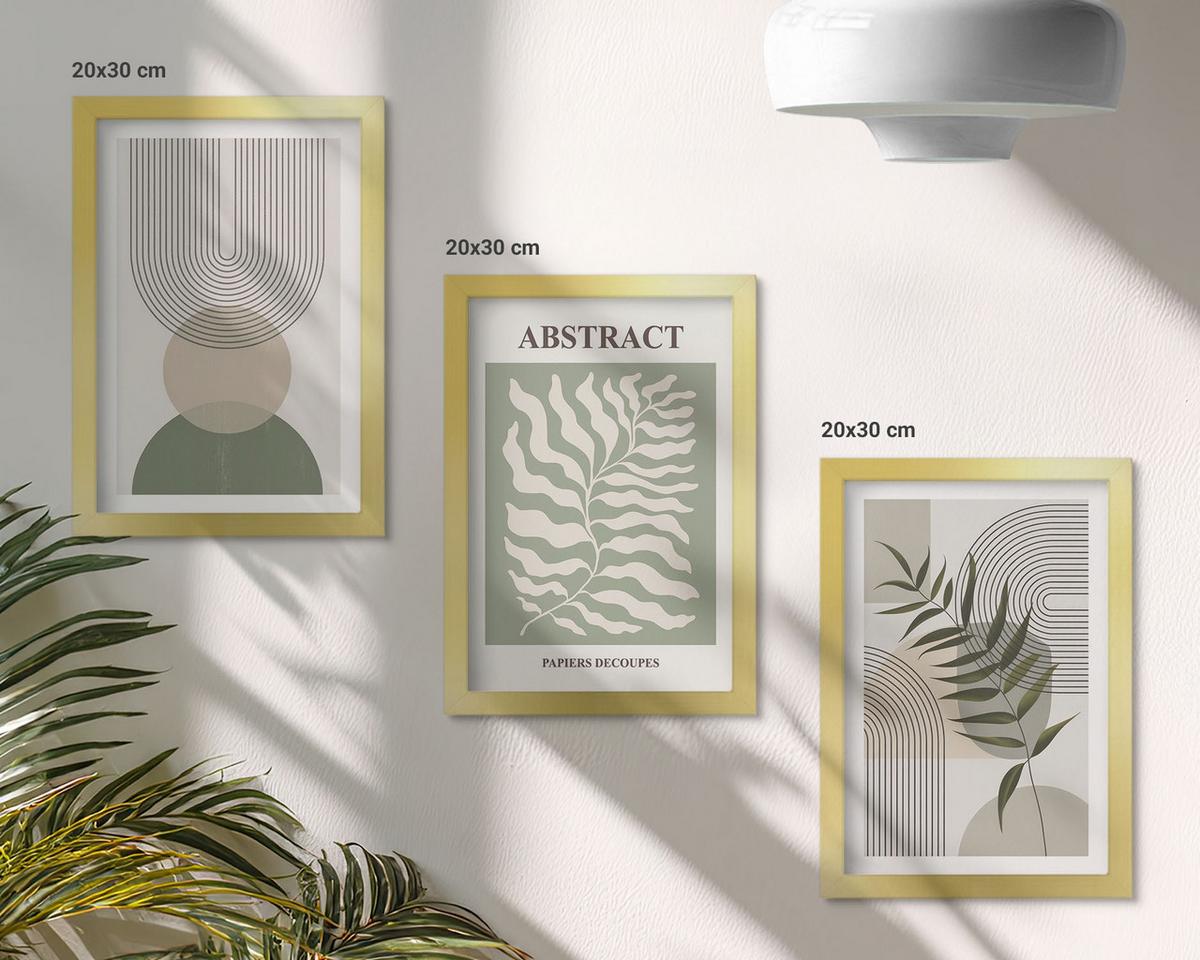 BILDER SET 3er Set - 20x30 cm Goldrahmen - Botanische Boho-Abstraktionen - Goldfarben, Kunststoff (20/30cm) - TULUP