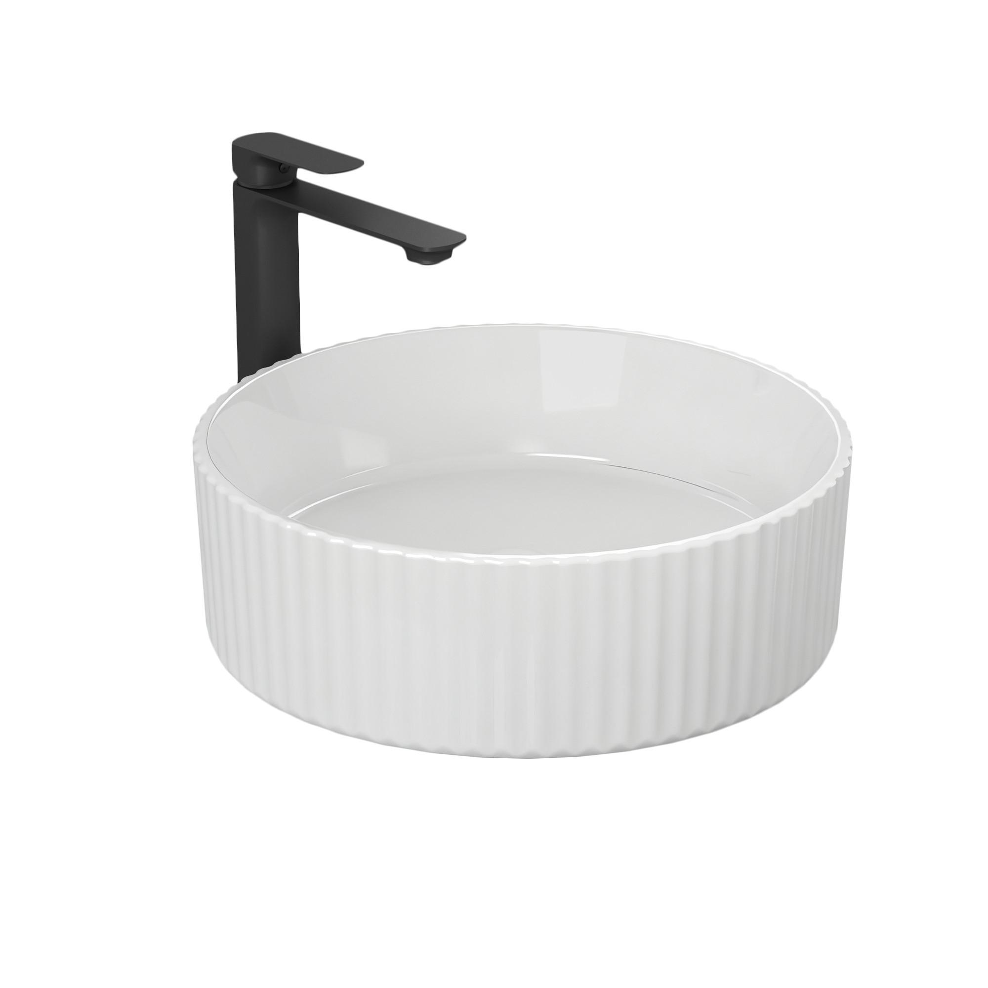 WASCHBECKEN Keramik mit vertikalen Rillen Weiß Ø36 / 11,5 cm - Weiß, Keramik (36/11.5/36cm) - EMKE