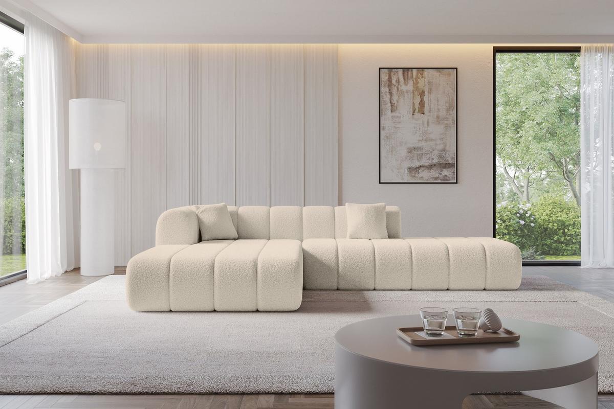 ECKSOFA Ottomane Links BILA-L 289x176x71 Dunkelbeige Bouclé - Schwarz/Cappuccino, Holzwerkstoff/Kunststoff (176/289cm) - ALTDECOR