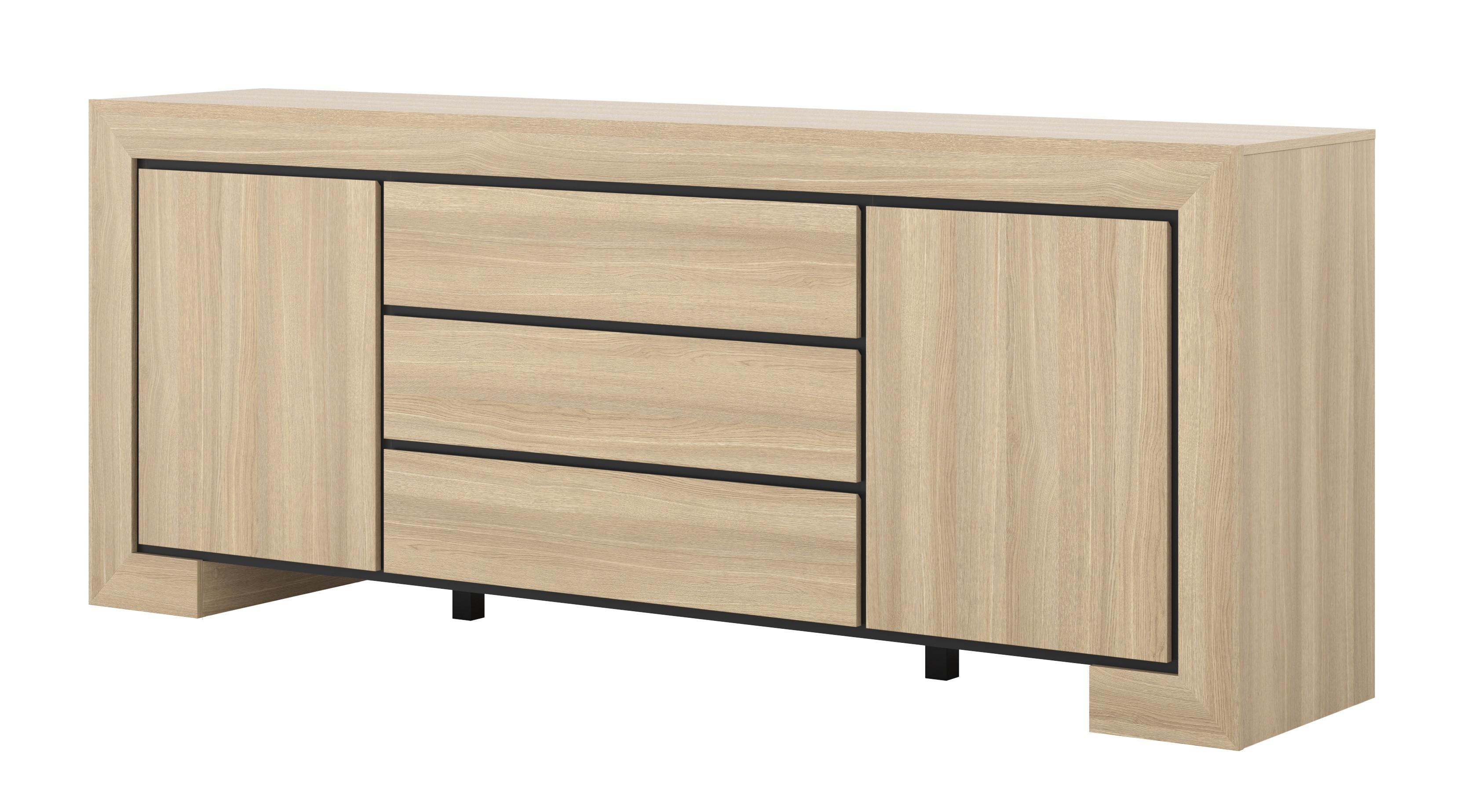 SIDEBOARD LUNO 225x48x90 cm mit 3 Schubladen und 2 Türen Eichefarben - Braun, Holzwerkstoff (225/90/48cm) - MASSENO