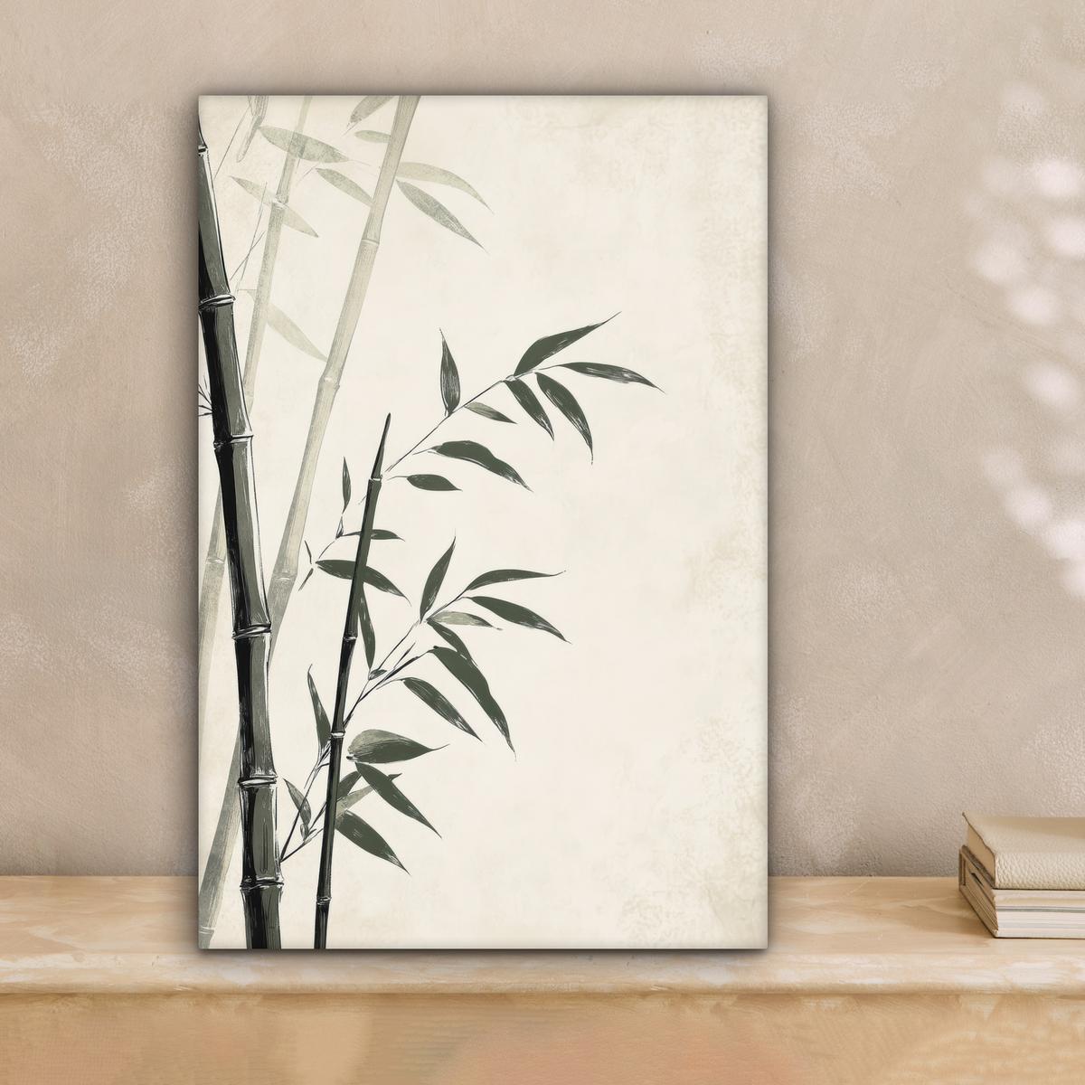 LEINWANDBILD Japandi - Bambus - Beige Deko Wohnzimmer 20x30 cm - Eukalyptusholzfarben, Textil (20/30cm) - MuchoWow