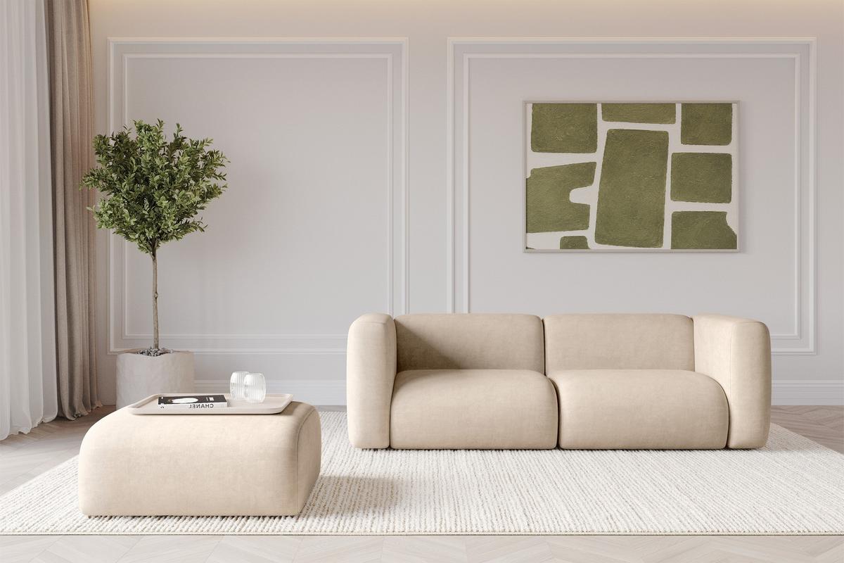 POUF MIRA-PUF 91x89x40 Beige cm Velours Modular Sitzhocker - Greige/Beige, Holzwerkstoff/Kunststoff (91/40/89cm) - ALTDECOR