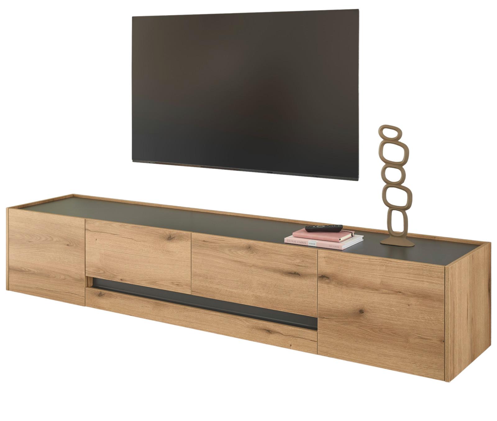 TV-LOWBOARD Eiche Evoke, grau 223 cm, großer TV Unterschrank mit viel Stauraum - Eichefarben/Schwarz, Holzwerkstoff/Kunststoff (223/40/45cm) - Furn.Design