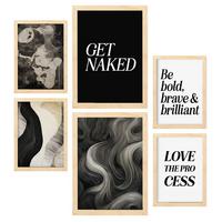 POSTER Set Mit 6 Monochromes Zitat In Vielseitiger A3 & A4 Rahmen Aus Hellem Holz - Beige, Papier (29/3cm) - Nacnic