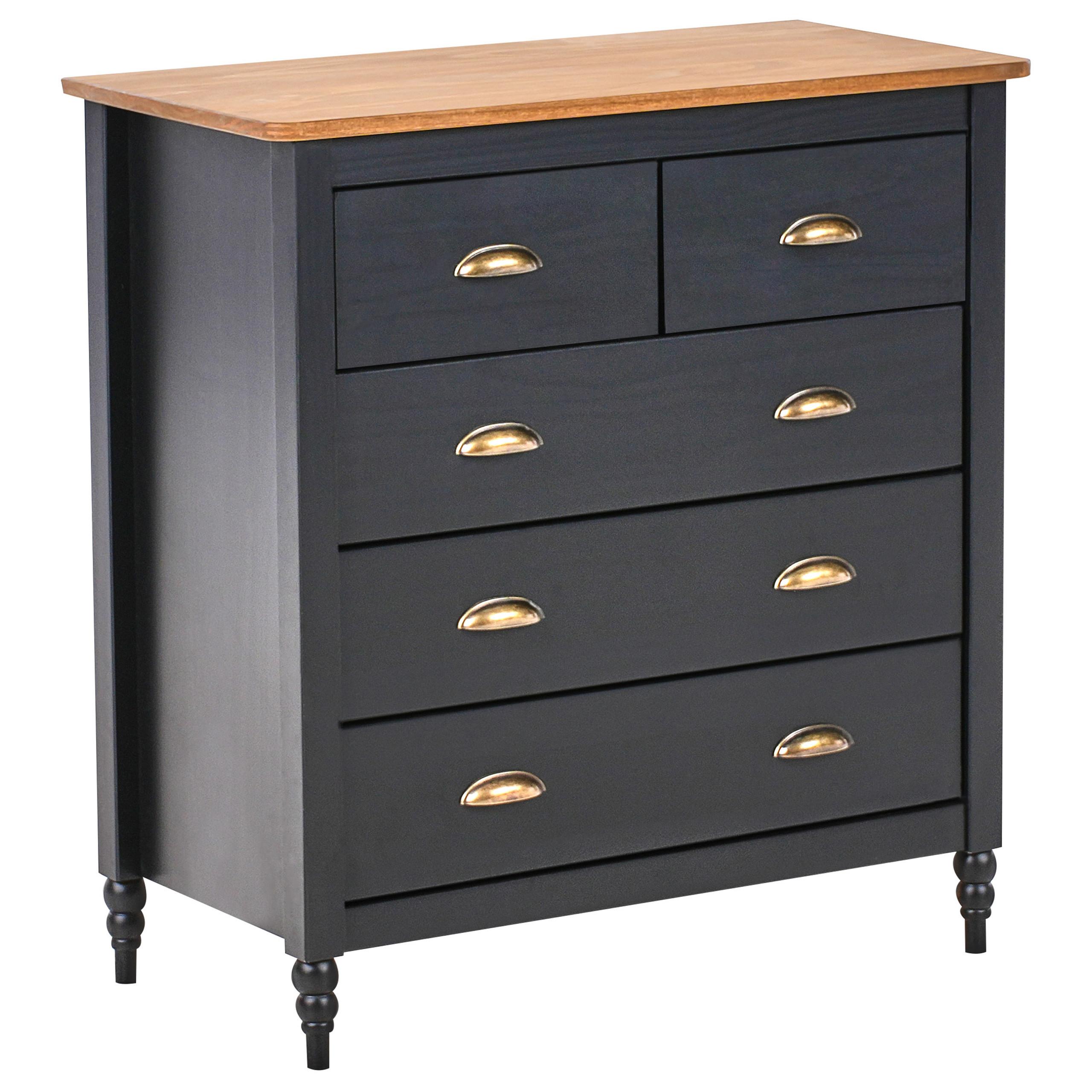KOMMODE mit 5 Schubladen Kiefernholz Schwarz Shillington - Schwarz, Holz (79/83/40cm) - Beliani