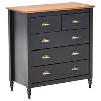 KOMMODE mit 5 Schubladen Kiefernholz Schwarz Shillington - Schwarz, Holz (79/83/40cm) - Beliani