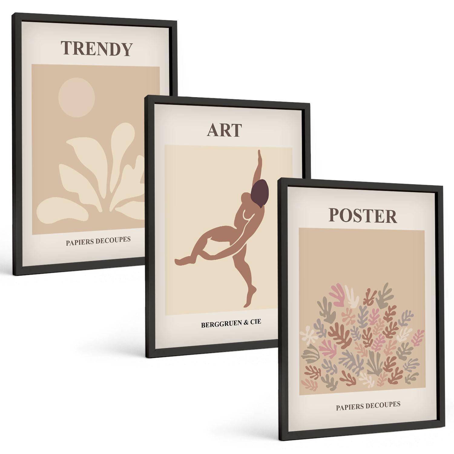 BILDER SET 3er Set - 40x60 cm Schwarzer Rahmen - Matisses abstrakte Formen - Schwarz, Kunststoff (40/60cm) - TULUP