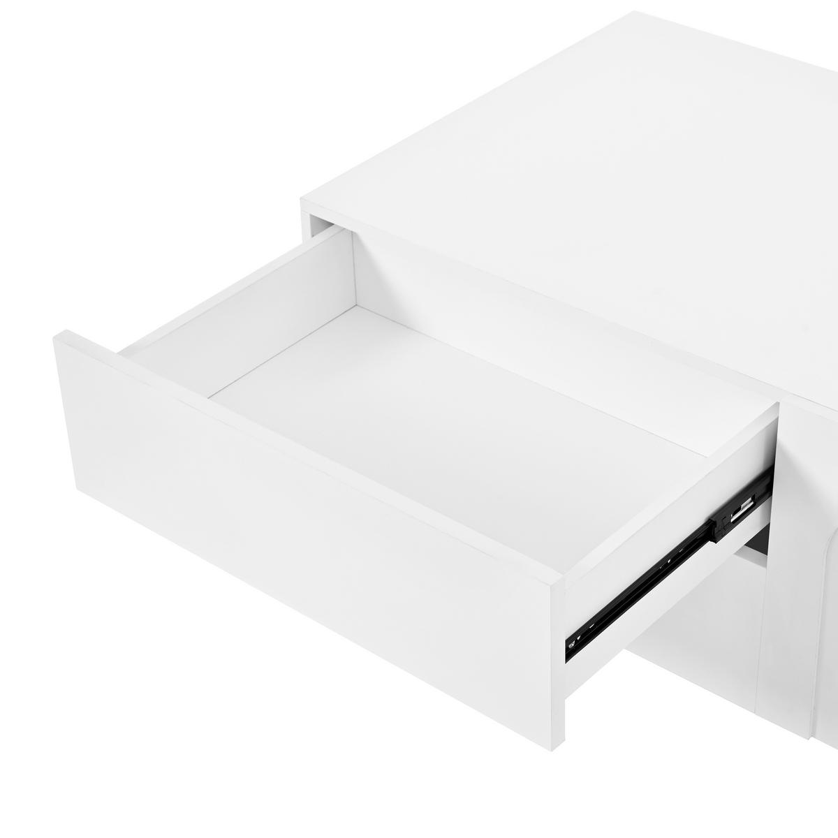 COUCHTISCH Weiß Rechteckig mit 2 Schubladen & Bogen-Türen - Weiß, Holzwerkstoff (50/100/39.5cm) - Urban Meuble