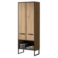 HOCHSCHRANK Eiche Artisan, schwarz 60 x 160 cm, Badezimmer Schrank mit Soft-Close - Schwarz/Eiche Artisan, Holzwerkstoff/Kunststoff (59/159/32cm) - Inn.Furn