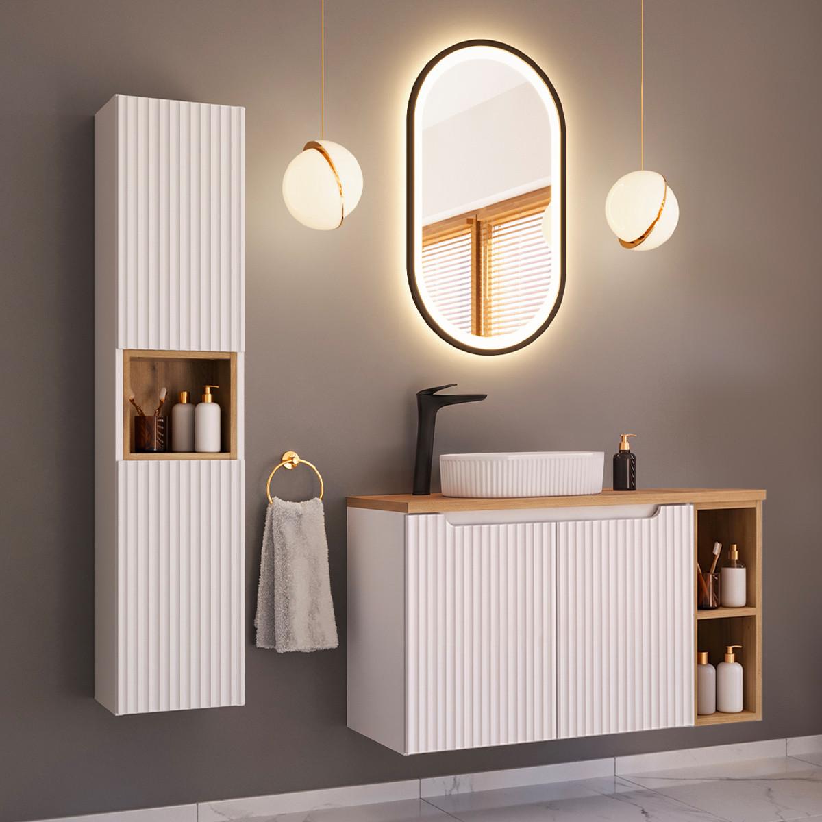 BADMÖBEL 100.4cm Riva 2er-Set Weiß und Holz - Weiß, Holzwerkstoff (100.4/59.5/40cm) - Petits-meubles