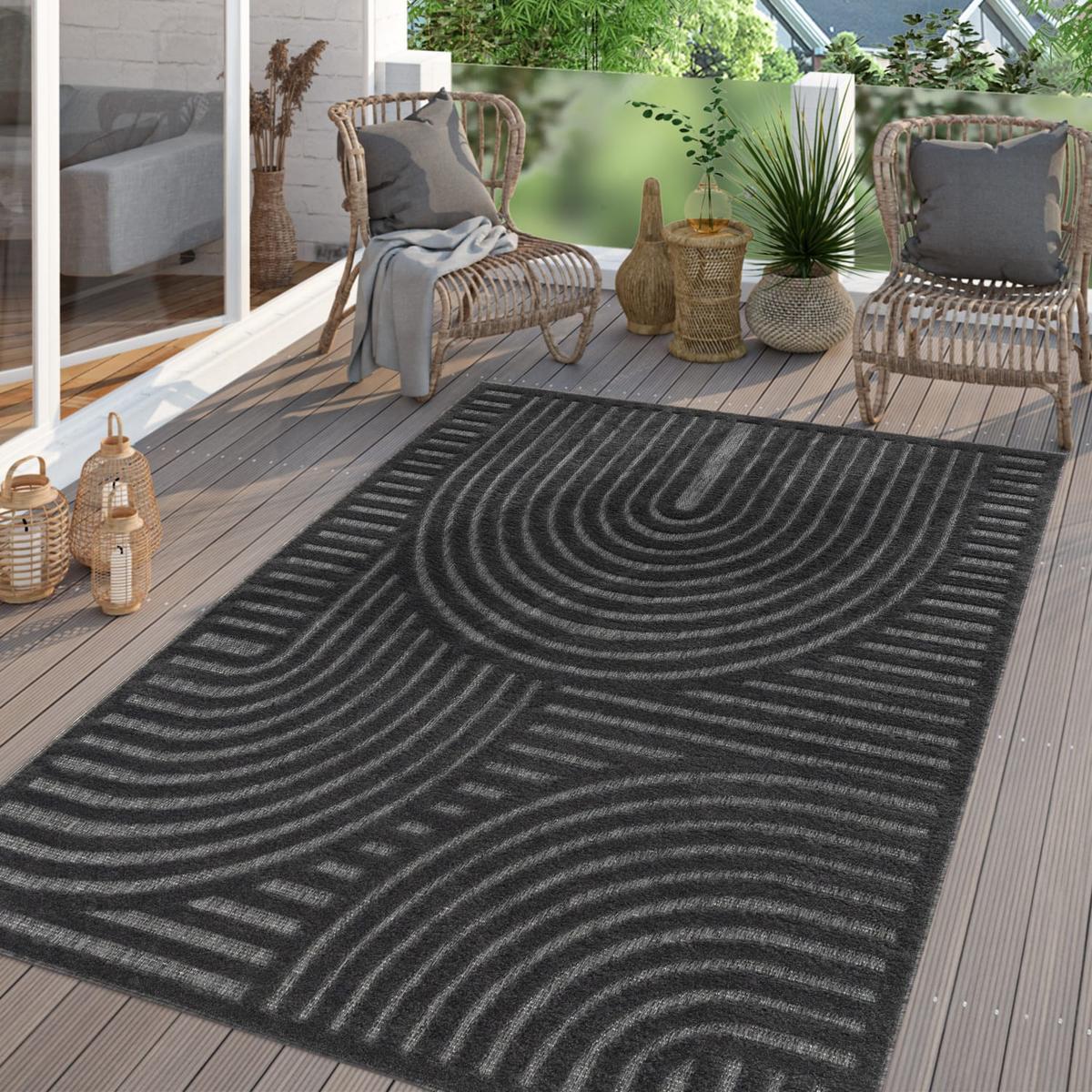 OUTDOORTEPPICH Geometrisch Anthrazit 60 x 100 cm - Anthrazit, Kunststoff (60/100cm) - TT Home
