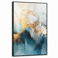 LEINWAND Bilder mit Rahmen - Abstrakt - Kunst - Gold - Blau - 60x90 - Petrol, Textil (60/90cm) - MuchoWow