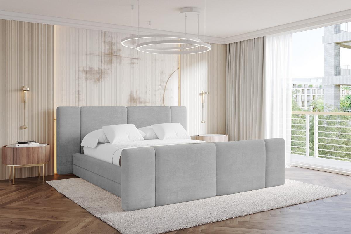 POLSTERBETT mit Bettkasten, Fußteil und Lattenrost, Bett mit Matratze H3/H4 - TEVO-Z 140x200 Grau - Hellgrau, Holzwerkstoff/Textil (140/200cm) - ALTDECOR