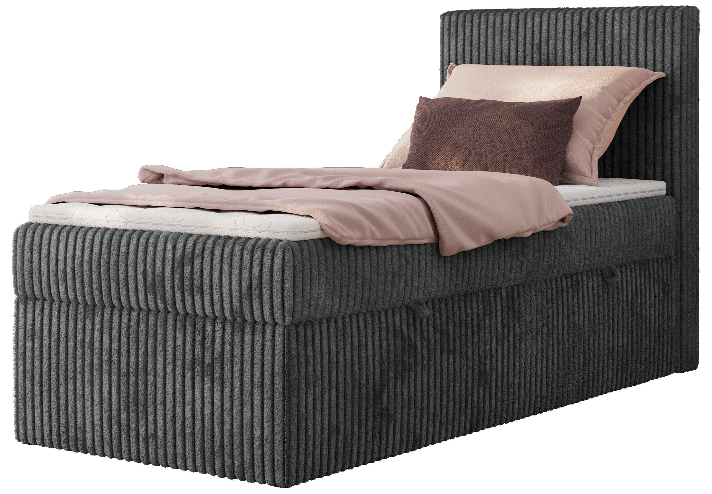 BOXBETT TILIANO 90/200 - Grau Cord - H3 - Visco Topper - Rechts - Grau, Textil (90/200cm) - MKS