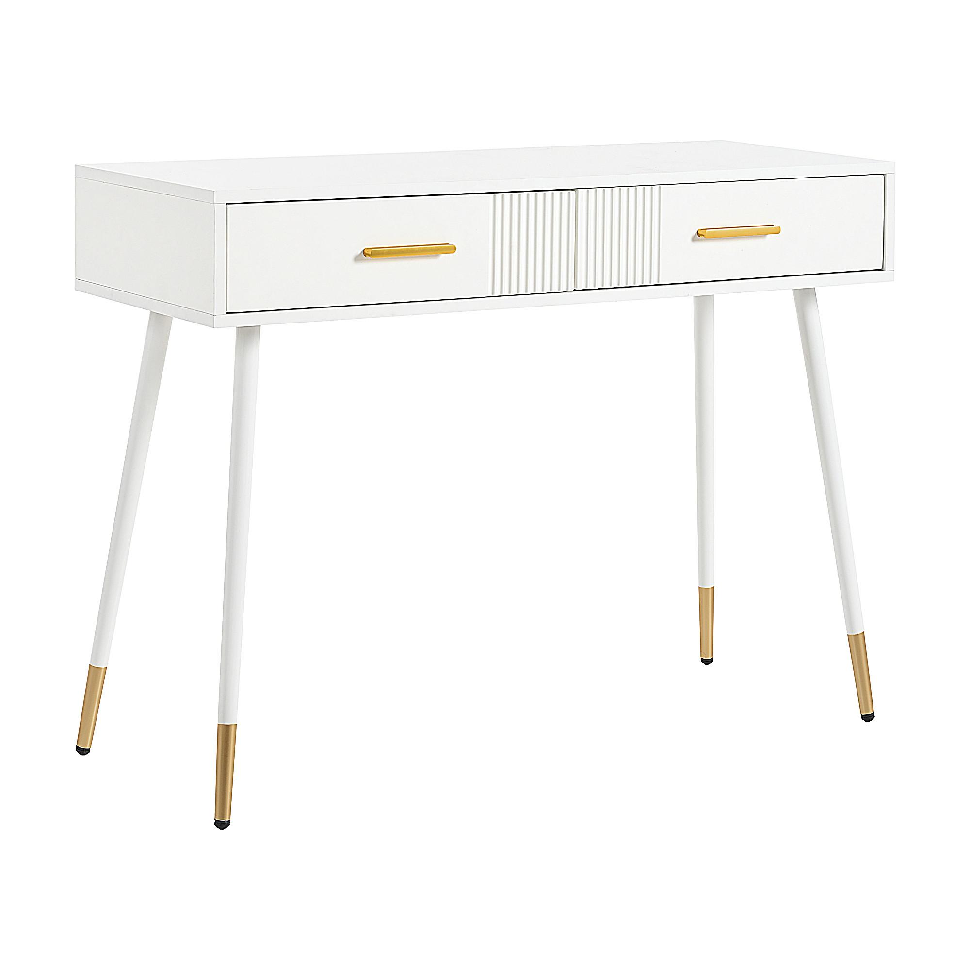 SCHMINKTISCH in Weiß mit goldenen Metallbeinen & 2 Schubladen - Weiß, Holzwerkstoff (100/76/40cm) - Urban Meuble