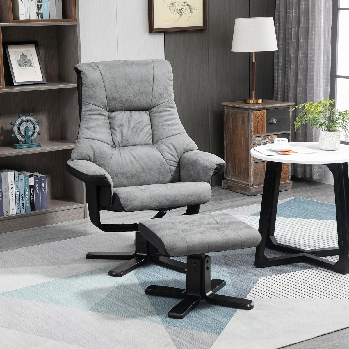 RELAXSESSEL mit Hocker, Fernsehsessel, Polstersessel TV Sessel mit Liegefunktion - Grau, Kunststoff (82.5/109/78cm) - HOMCOM