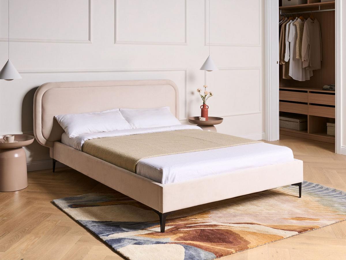 BETT mit Lattenrost 140/200 cm Samtstoff Hellbeige Suzette - Beige, Textil (140/200cm) - Beliani