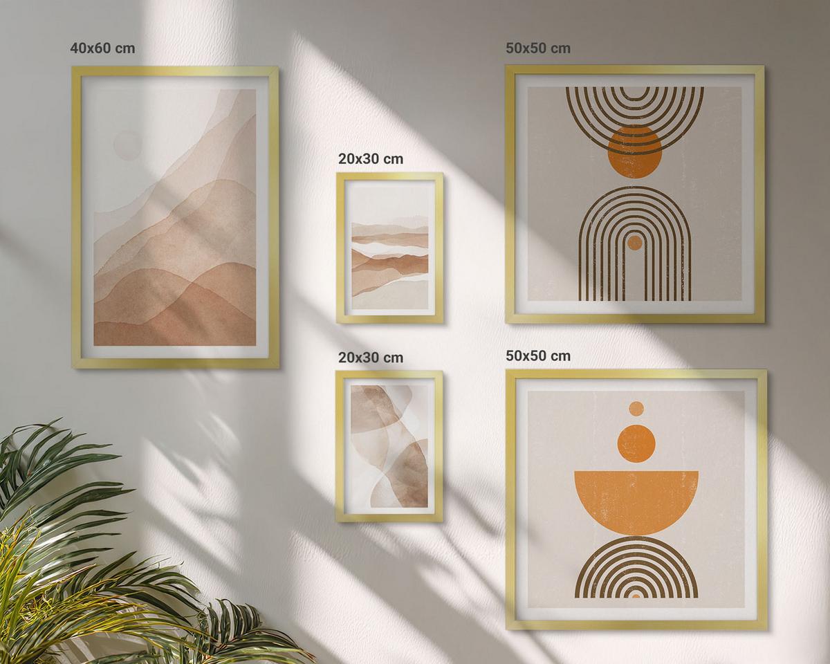 BILDER SET 5er Set - 50x50 cm & 20x30 cm & 40x60 cm Goldrahmen - Strukturen schattieren Minimalismus - Goldfarben, Kunststoff (40/60cm) - TULUP