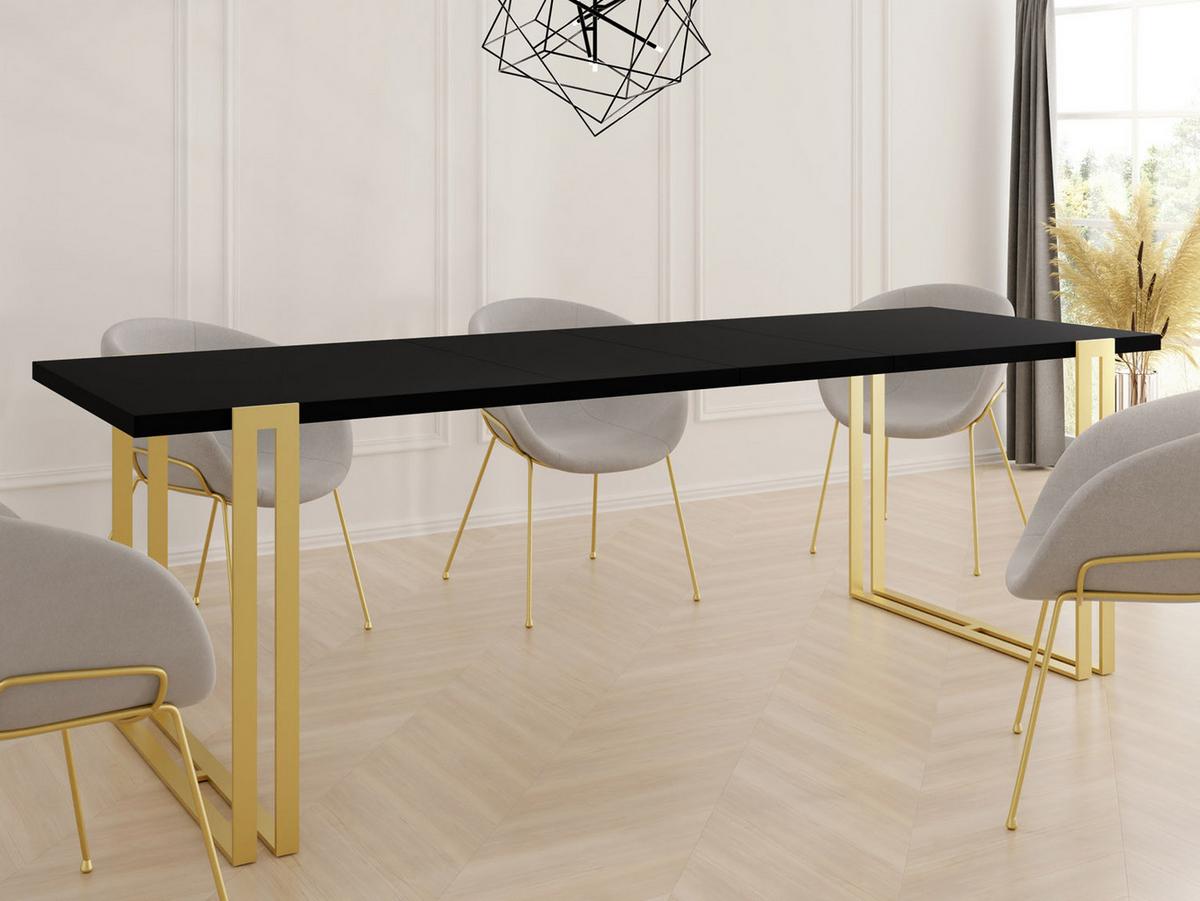 ESSTISCH Stella rechteckig ausziehbar, Schwarz 140-260/80/76 cm - Goldfarben/Schwarz, Holzwerkstoff/Metall (80/240/76cm) - WFL GROUP
