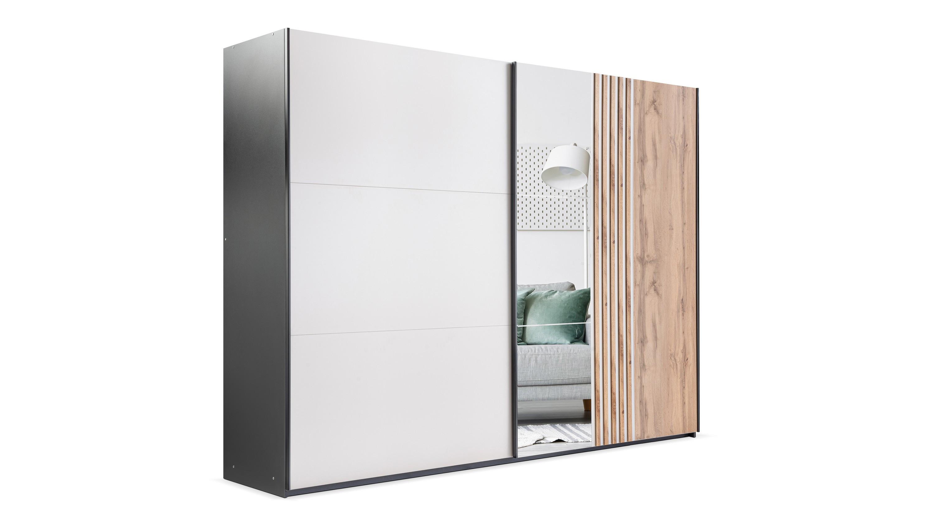 SCHWEBETÜRENSCHRANK BARD 250/215/65 cm 2-türig mit Spiegel Schwarz - Kaschmir/Schwarz, Holzwerkstoff (250/215/65cm) - MASSENO